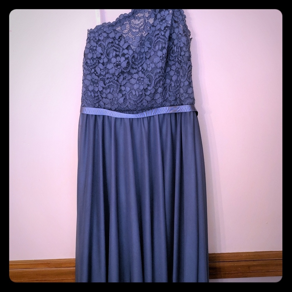 David's Brida lacey one sholder bridesmaids dress.